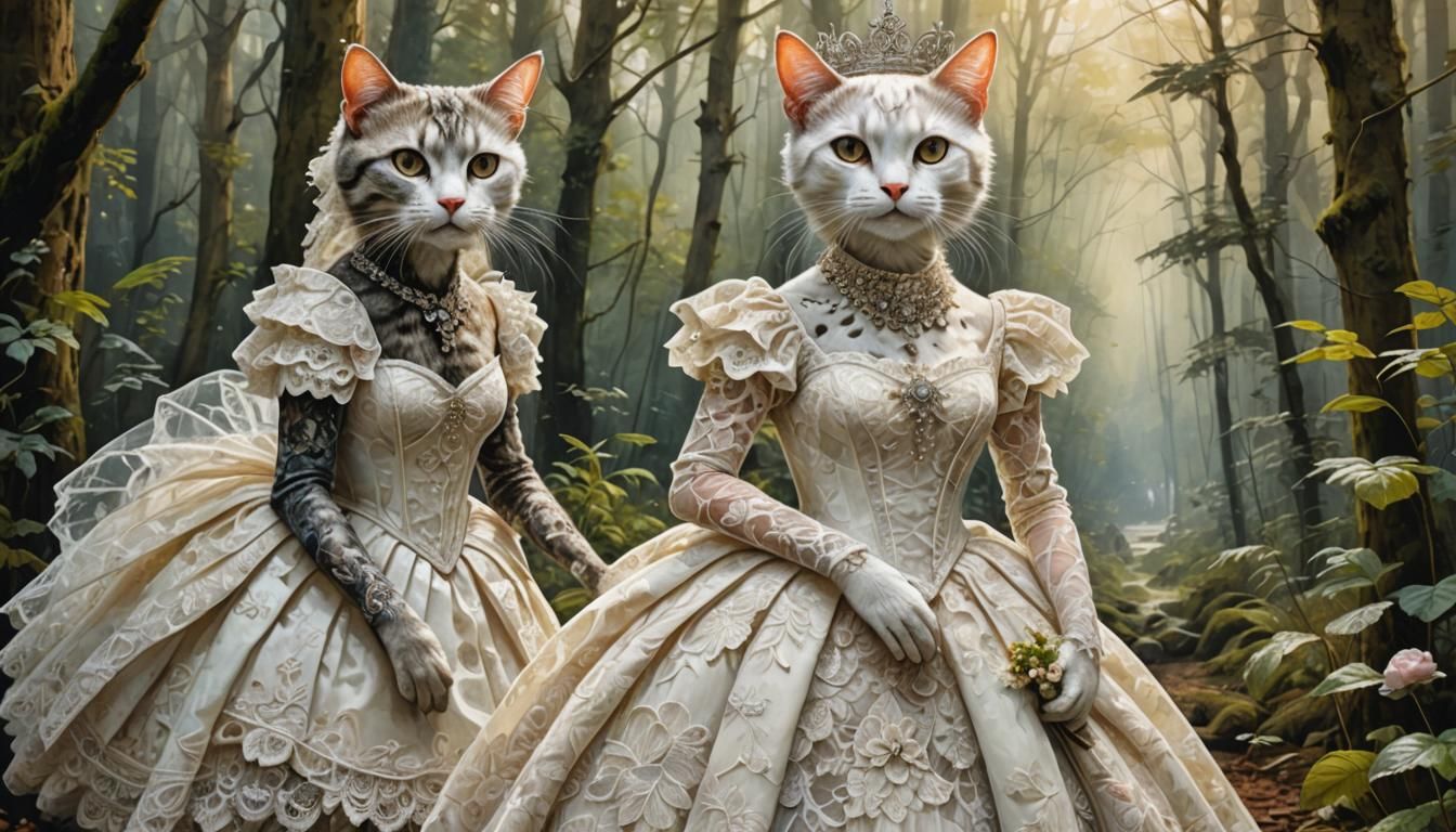 Royal Wedding of Humanoid Cats in Forest