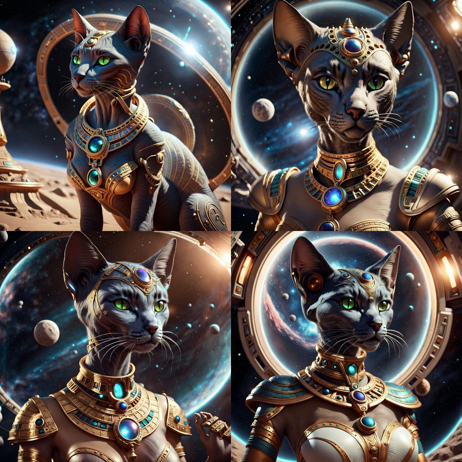 Cat Goddess Bastet in UFO, Space Concept Art