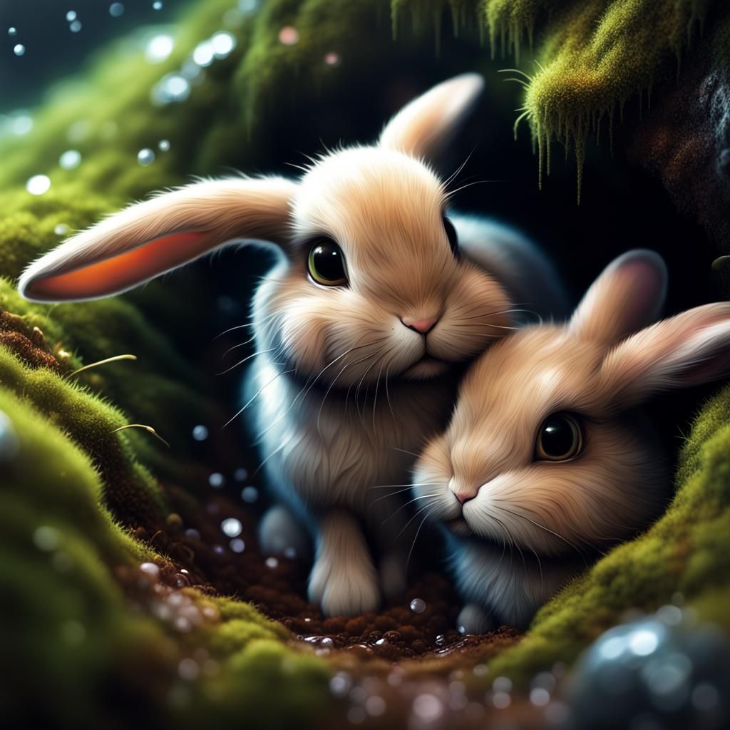 Hyperrealistic Newborn Bunnies in Underground Nest