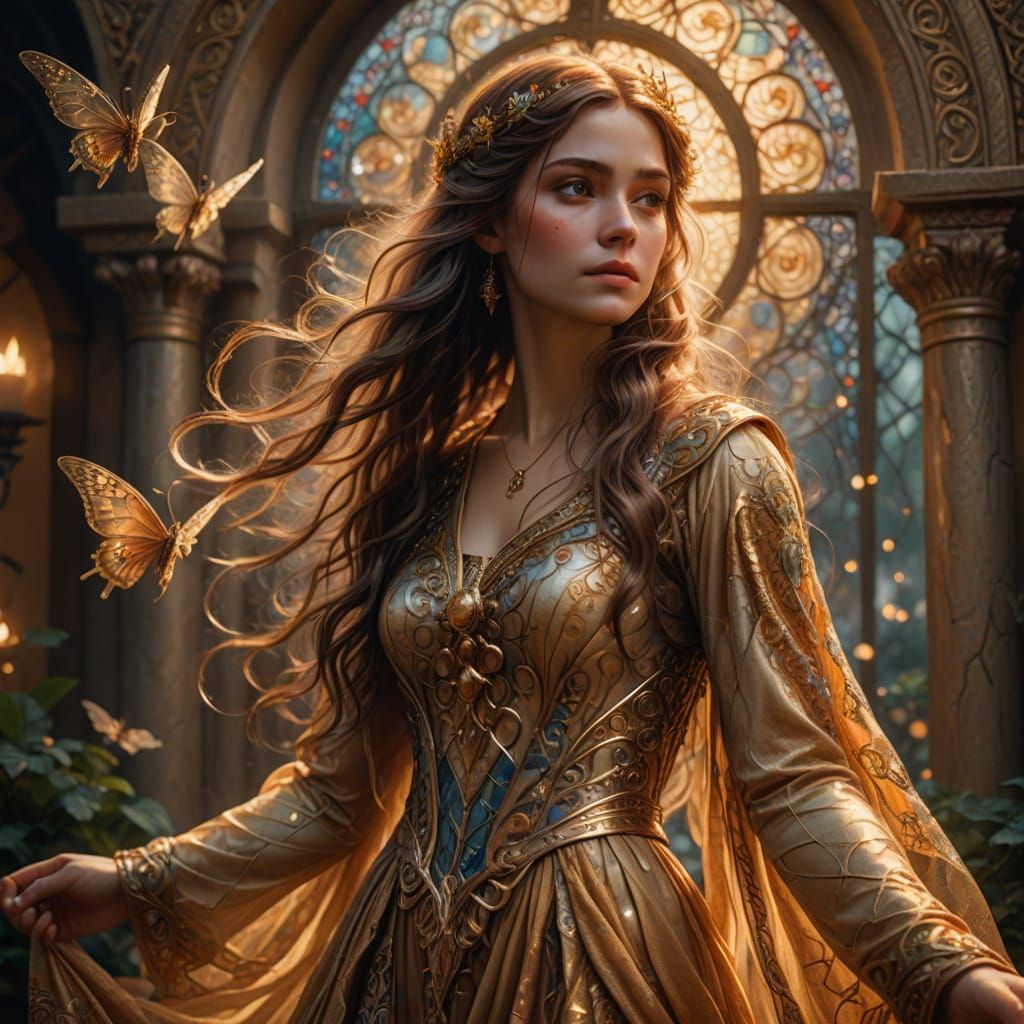 Enchanting Fairy-Woman in Mystical, Ornate Setting