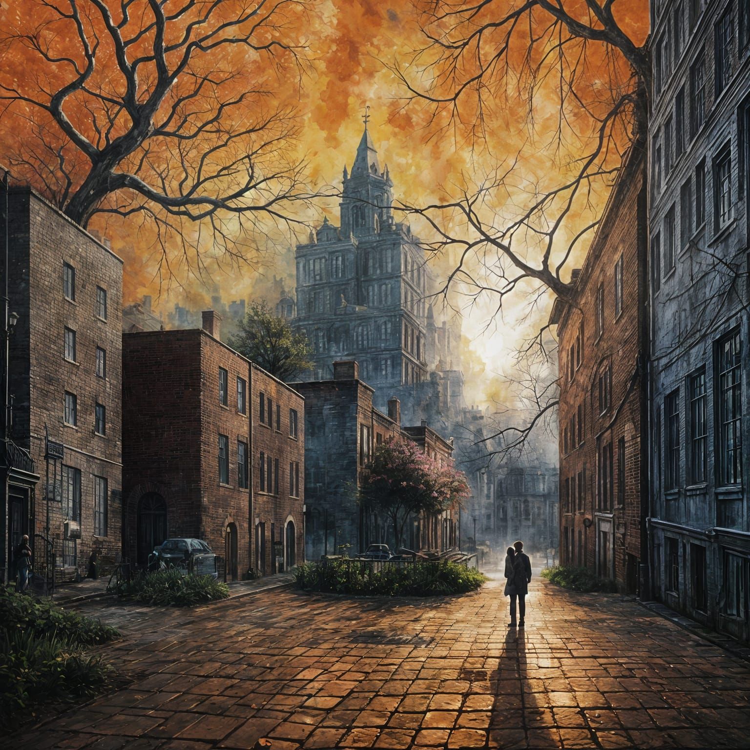 Surreal Street Art Mural with Mystical Portal in Gouache