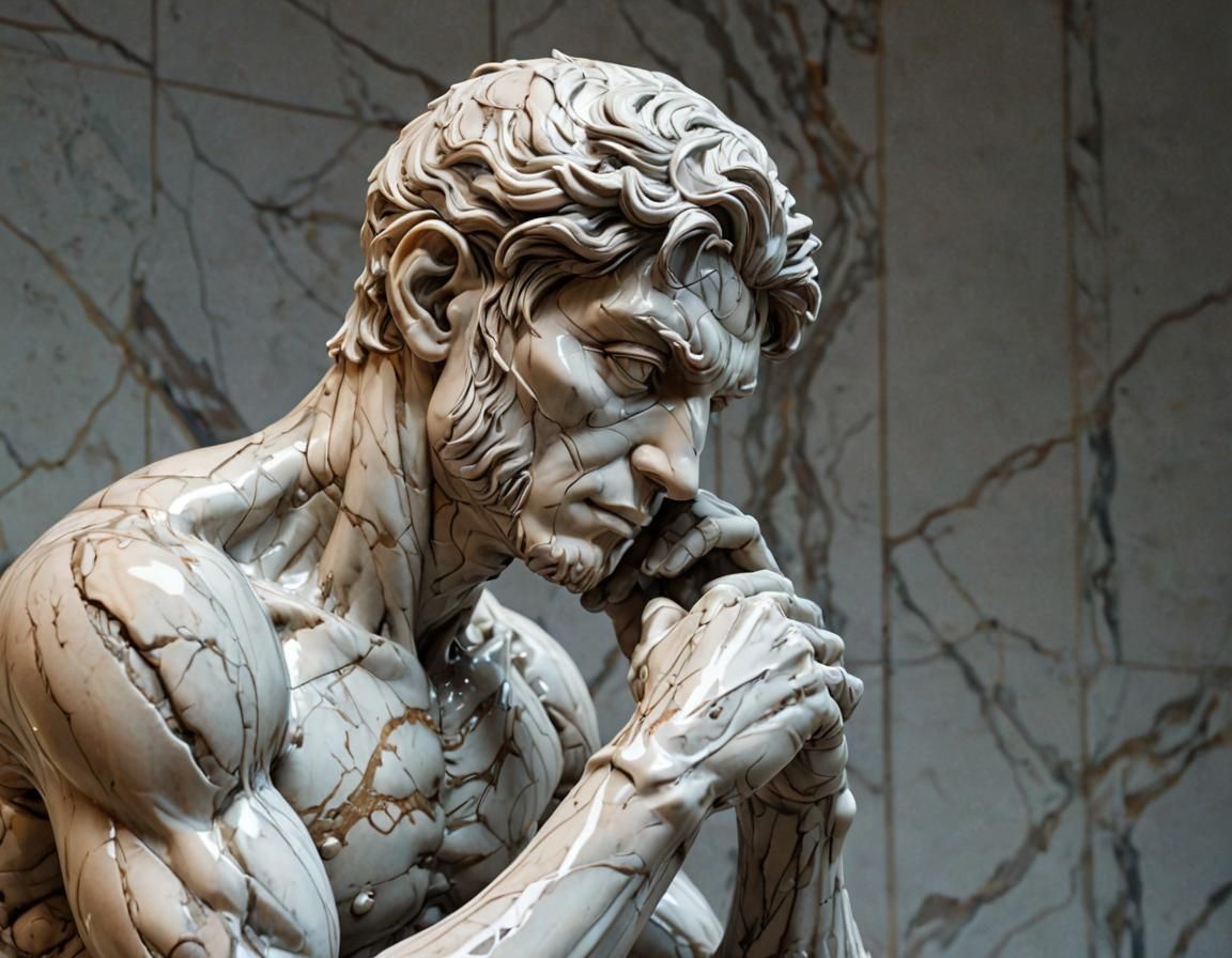 The Thinker Sculpture in Variegated Marble: Anime Art