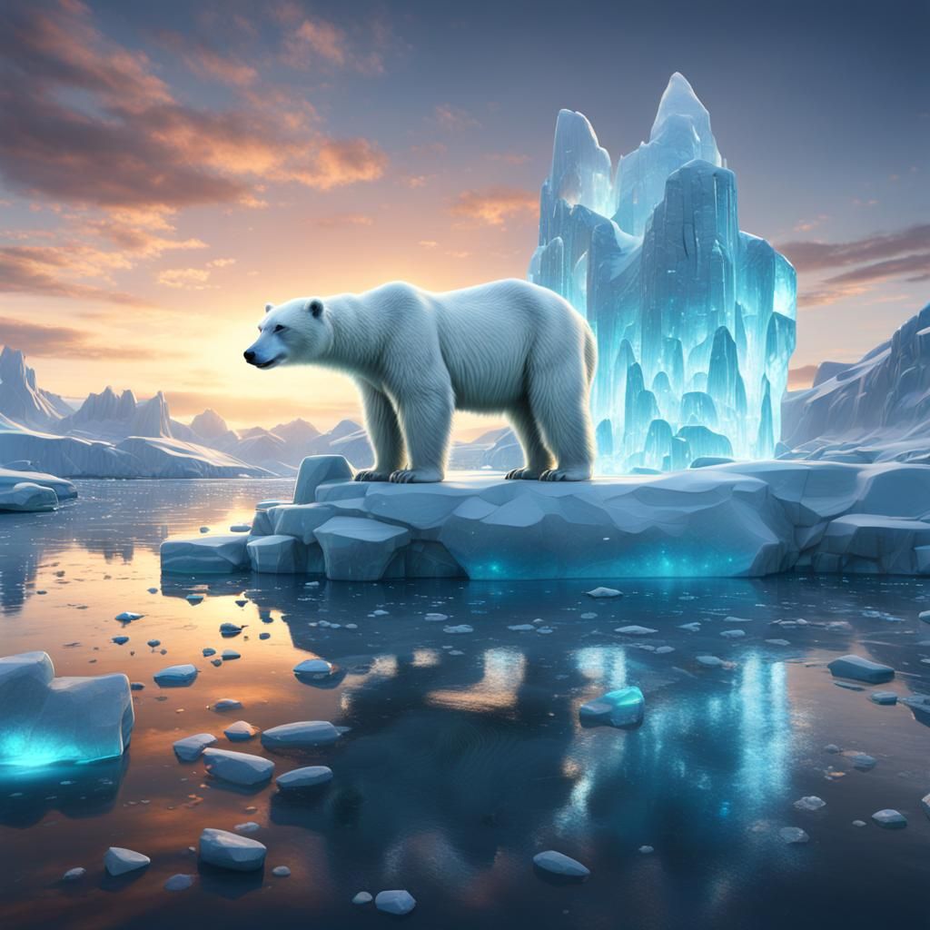 Crystal Polar Bear on Antarctica Ice