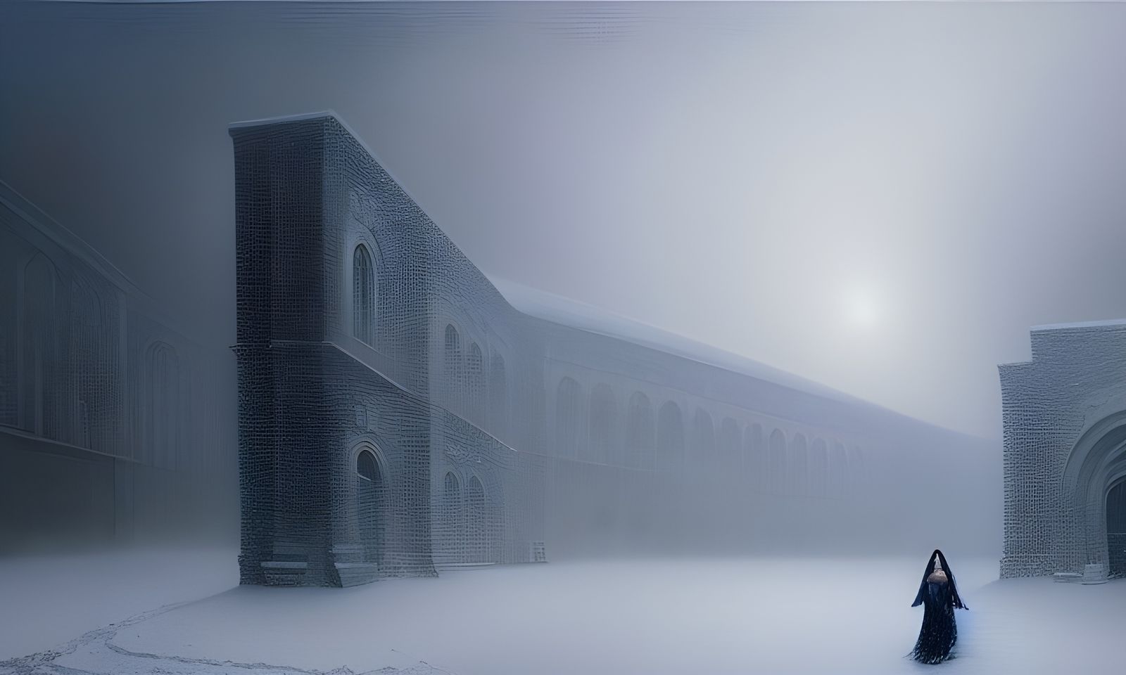 Hyperrealistic Woman in Ominous Snow Storm