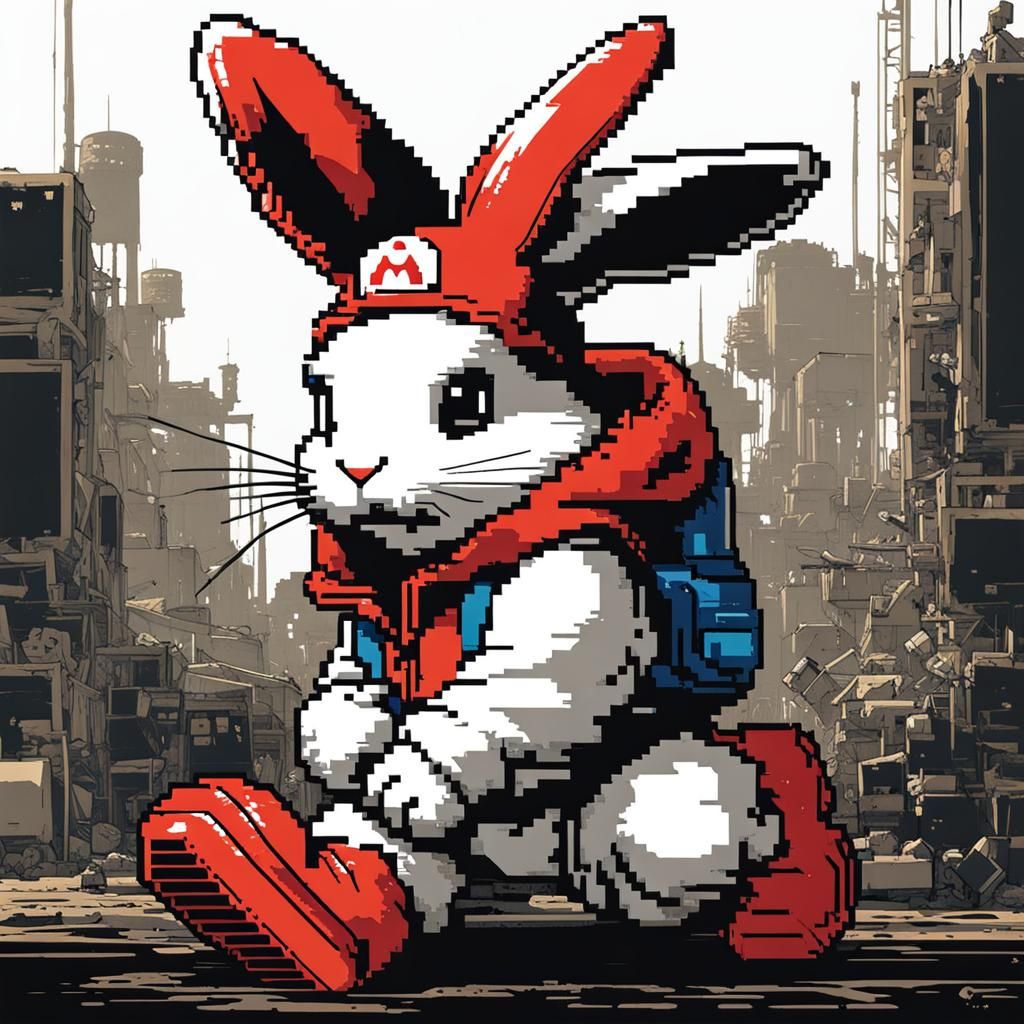 Pixel Art Bunny in Super Mario Onesie