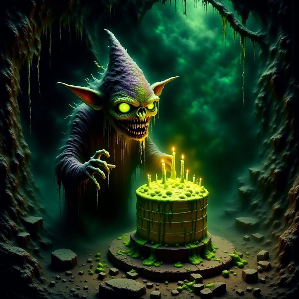 Mischievous Goblin Child's Cave Birthday Celebration