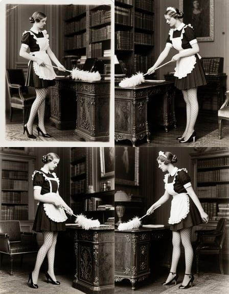 1920s French Maid in Ornate Study Daguerreotype