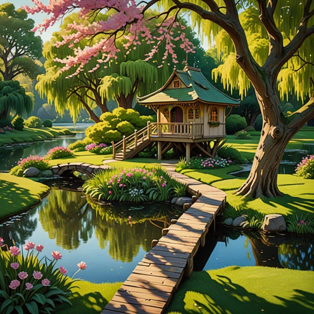Enchanted Willow Treehouse in Golden Hour