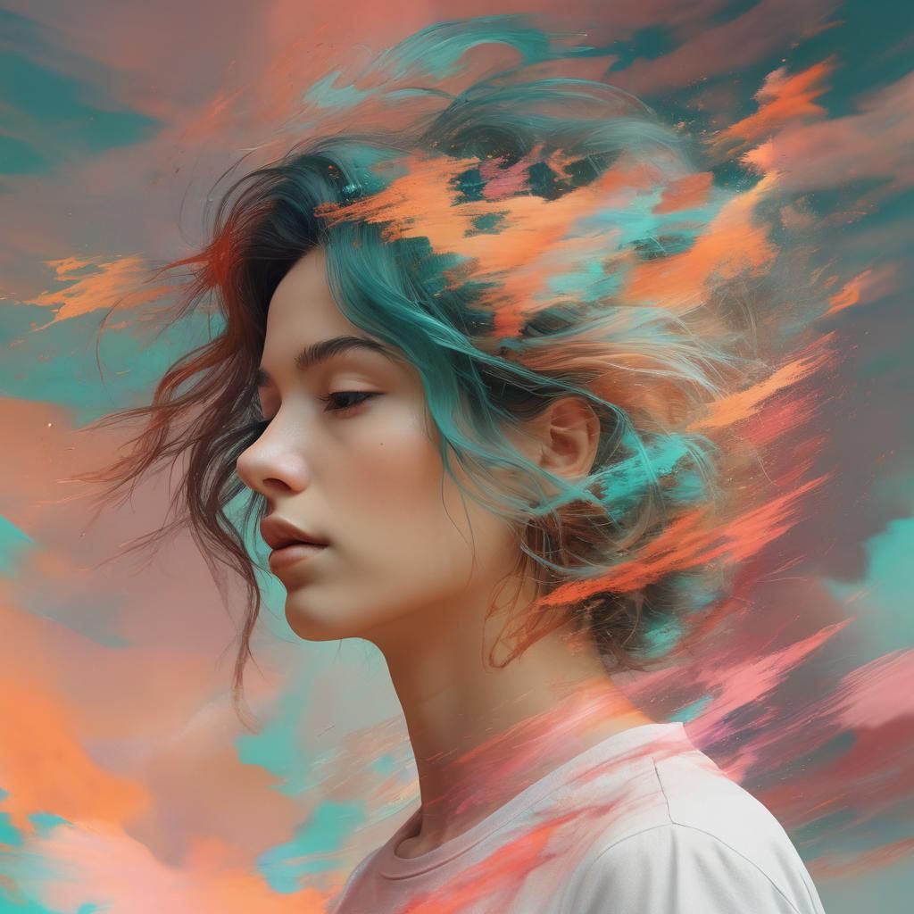 Surreal Portrait: Woman Dissolving into Glitch Art