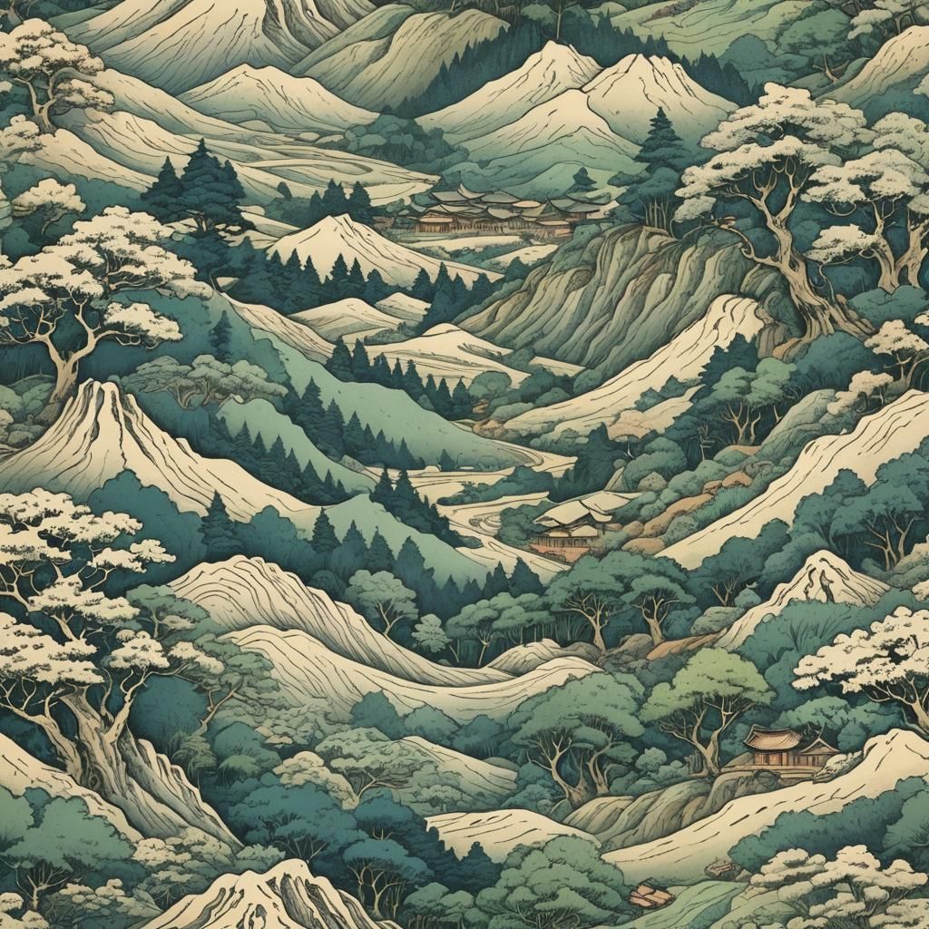 Fantastical Landscape with Dragons and Unicorns