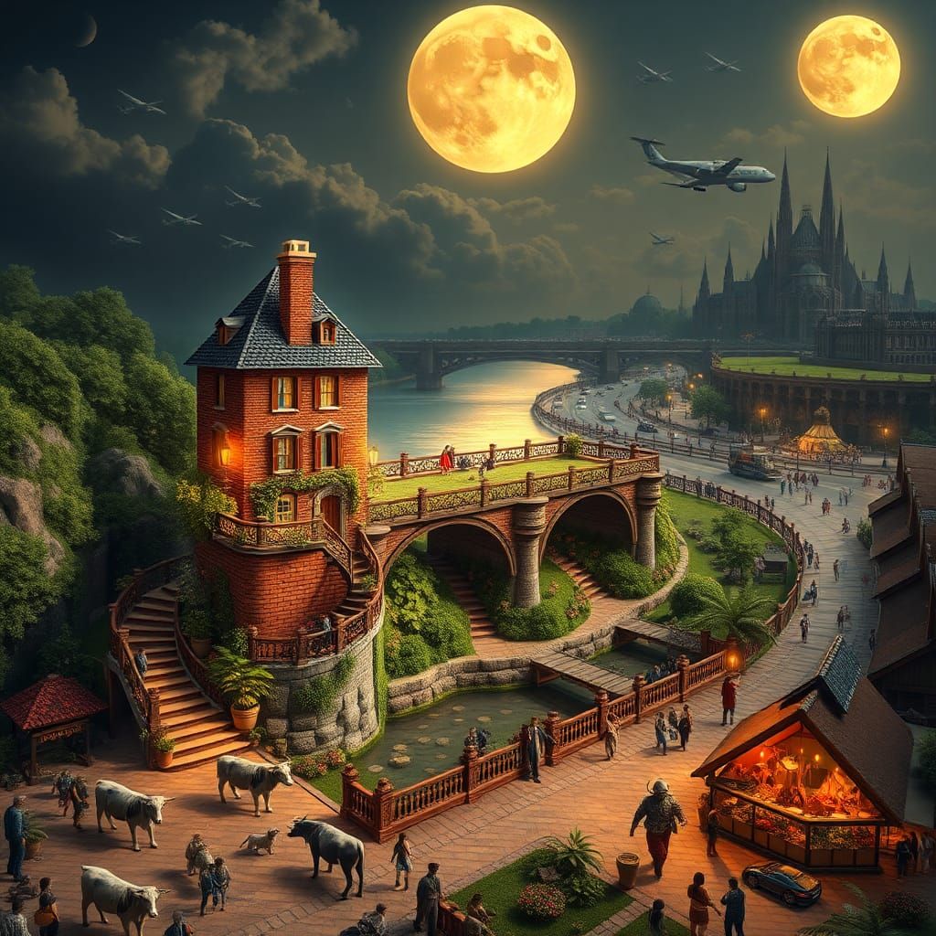 Matchstick House in Fantastical Cityscape, Concept Art