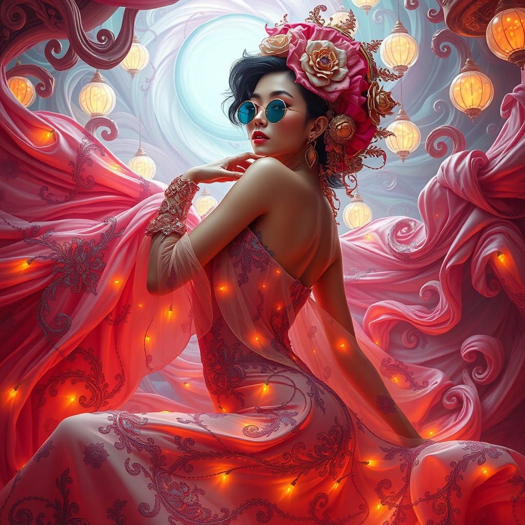 Surreal Fashion Icon in Baroque Dreamscape