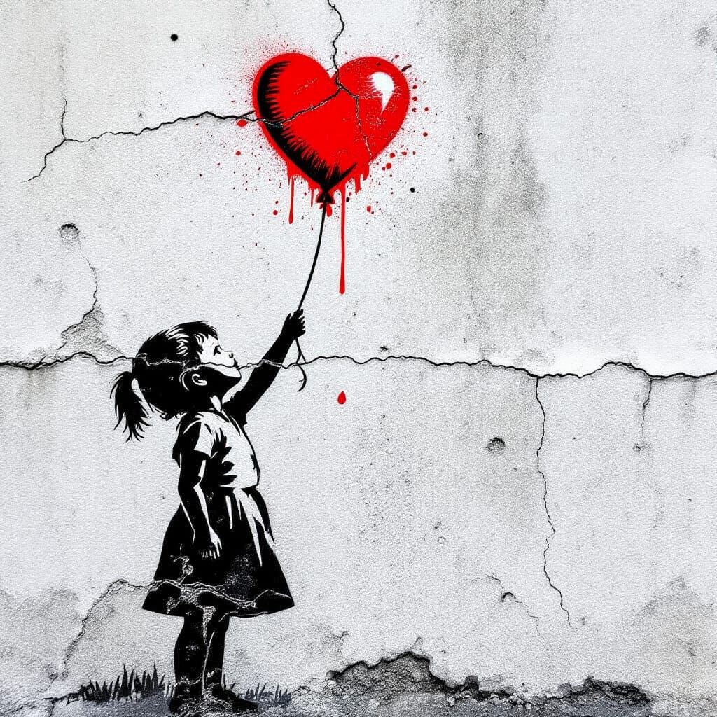 Child Reaching for Red Balloon Stencil
