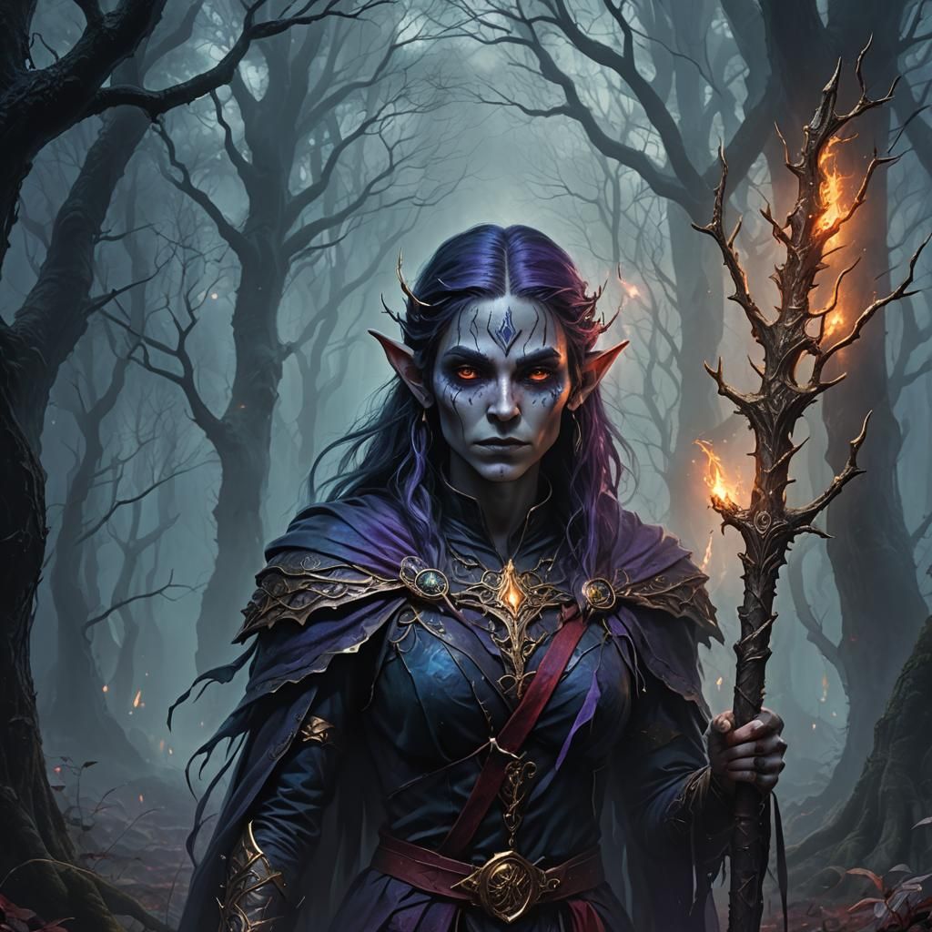 Ethereal Necromancer Elf Portrait in Dark Fantasy Style
