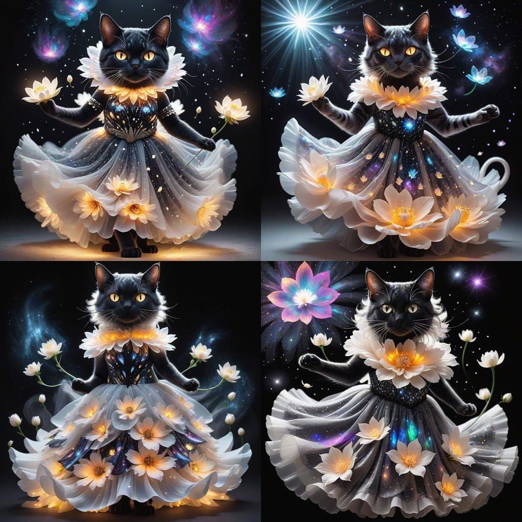 Majestic Feline Goddess in Iridescent Floral Splendor