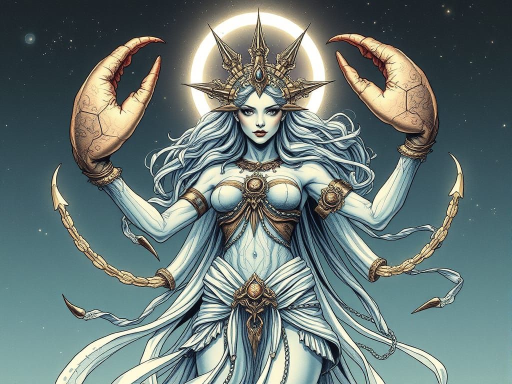Futuristic Cancer Goddess in Celestial Concept Art
