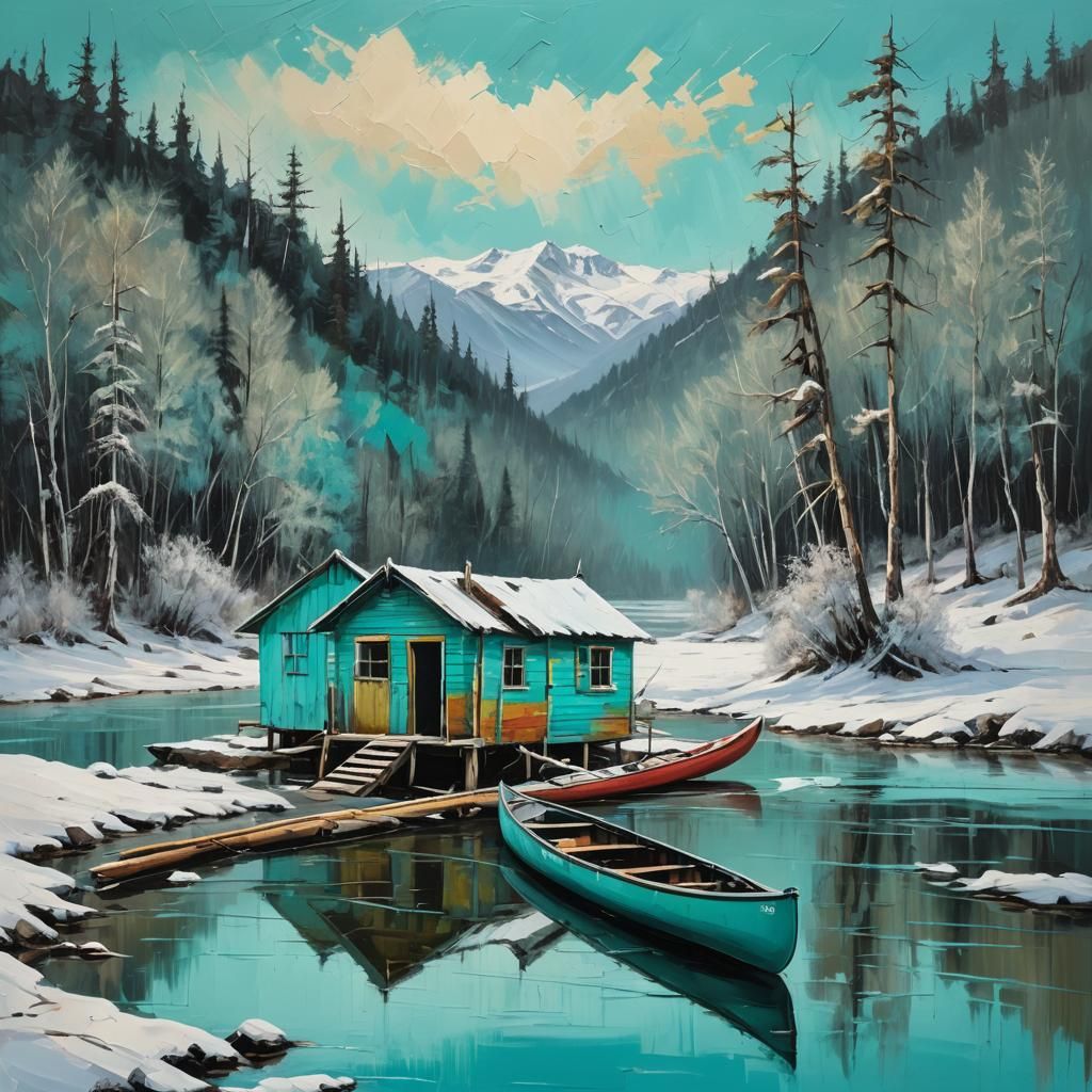 Turquoise Turmoil: Expressive Neo-Expressionist Landscape wi...