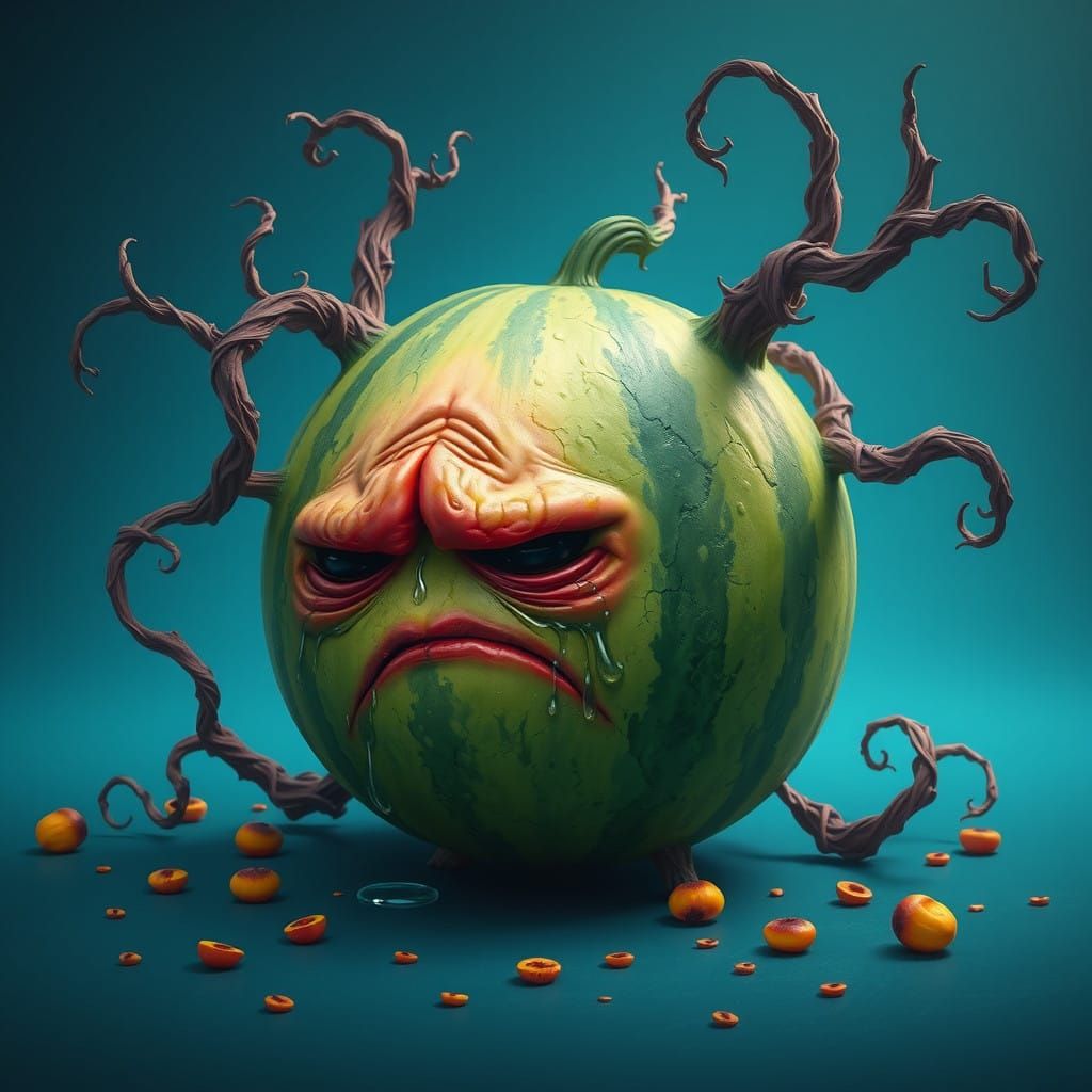 Sorrowful Watermelon in a Whimsical Realm