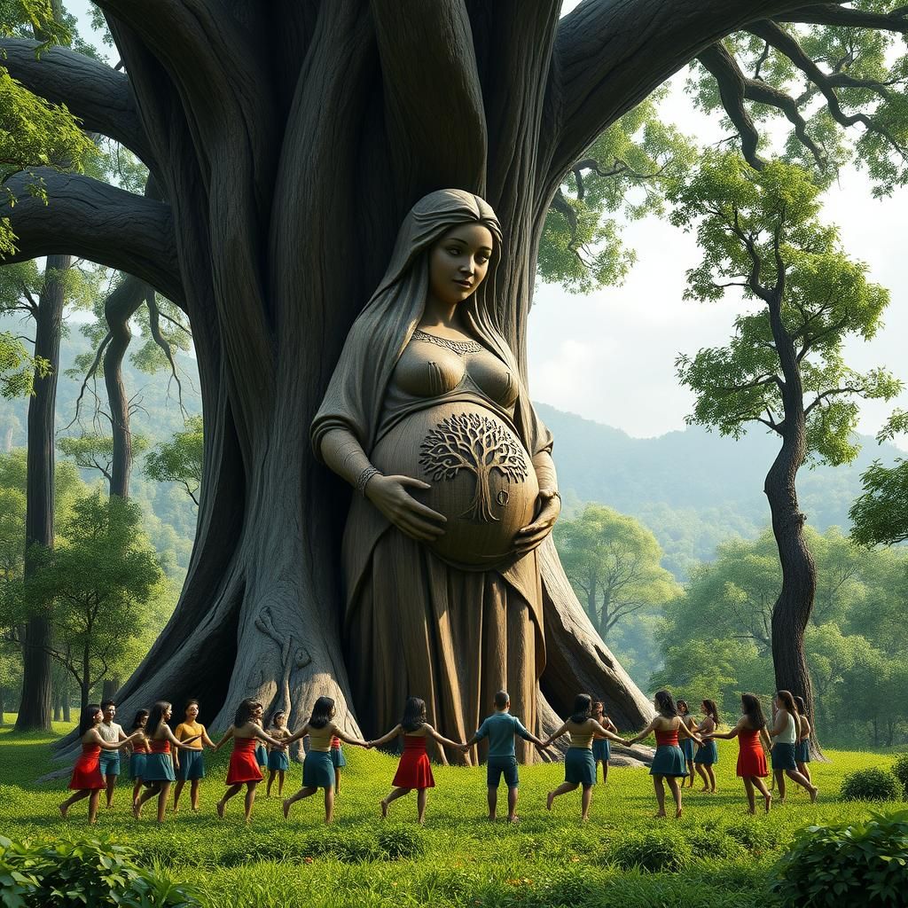 Mother Nature Sculpture in Lush Forest, Unreal Engine 5