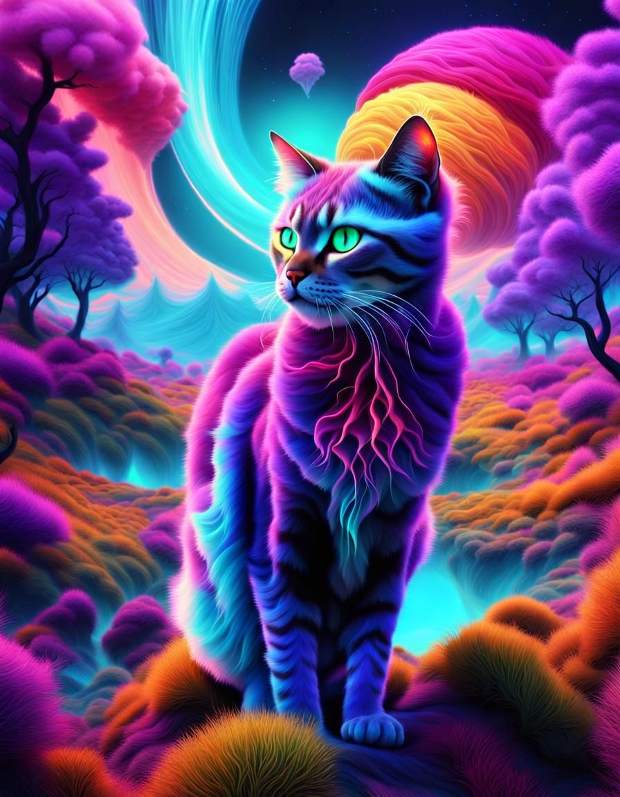 Surreal Bioluminescent Cat Tornado in 3D
