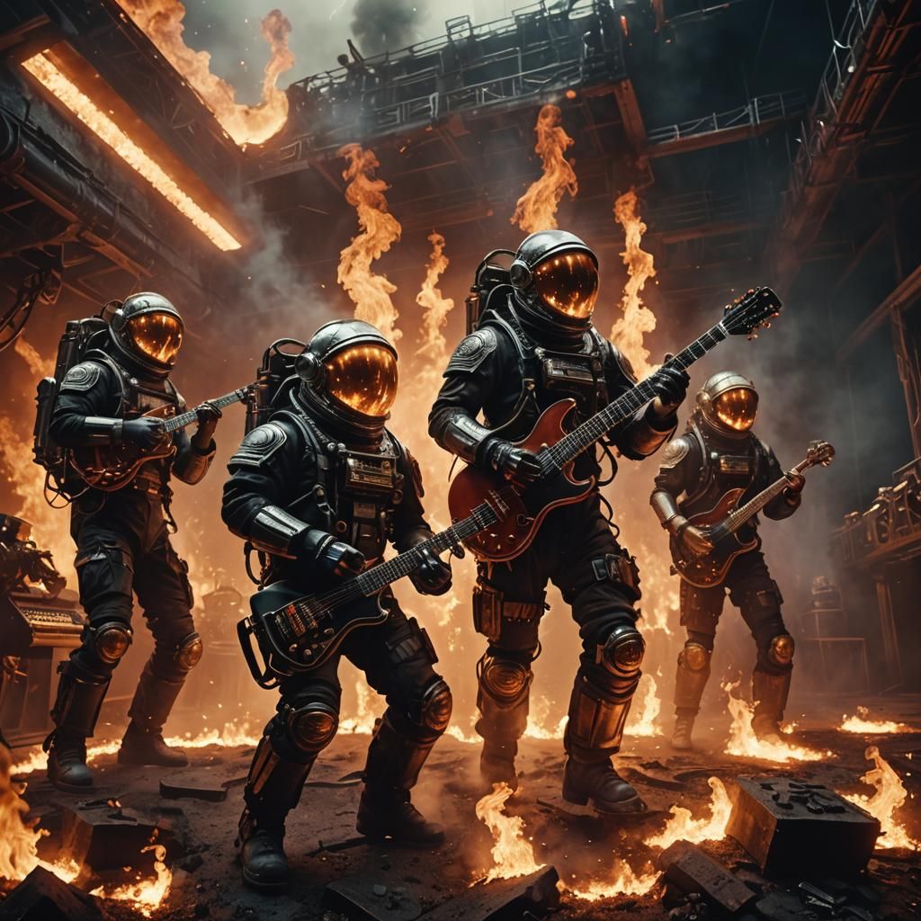 Biomechanical Astronauts Perform Rammstein-Style Fire Show