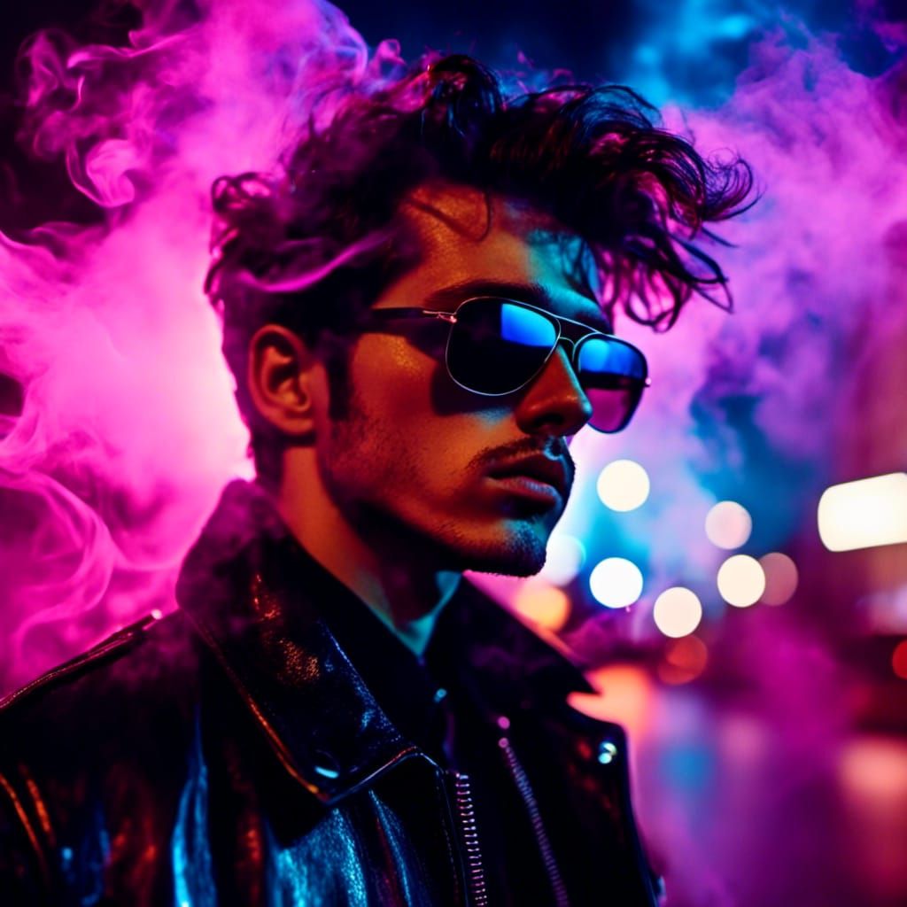 Punk Man Portrait with Glitchcore and Smoke Effects