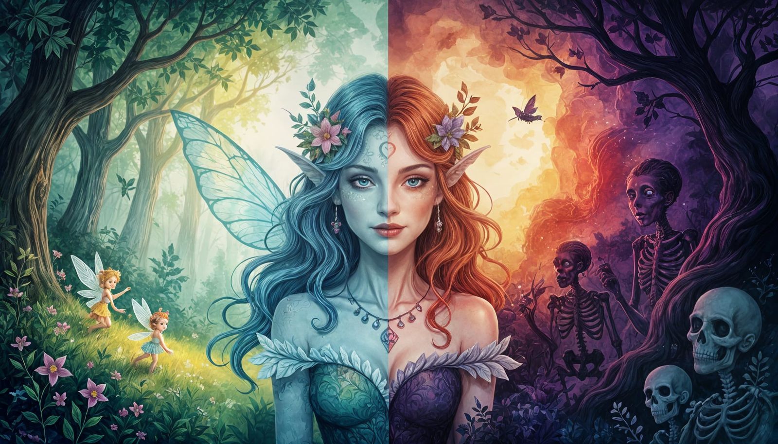 Fairy Necromancer: Split Personality Portrait