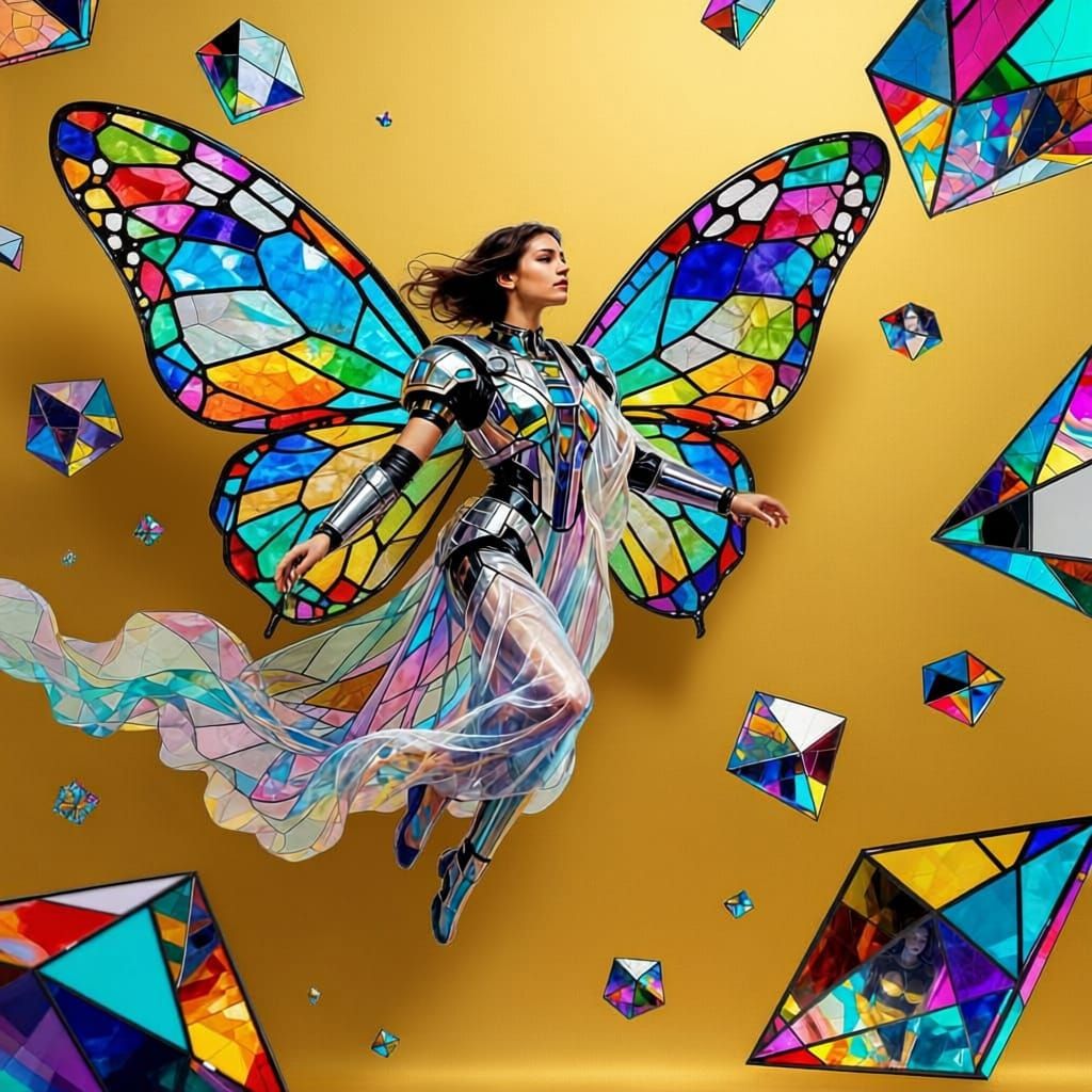 Woman With Stained Glass Butterfly Wings in Surreal Pop-Art ...