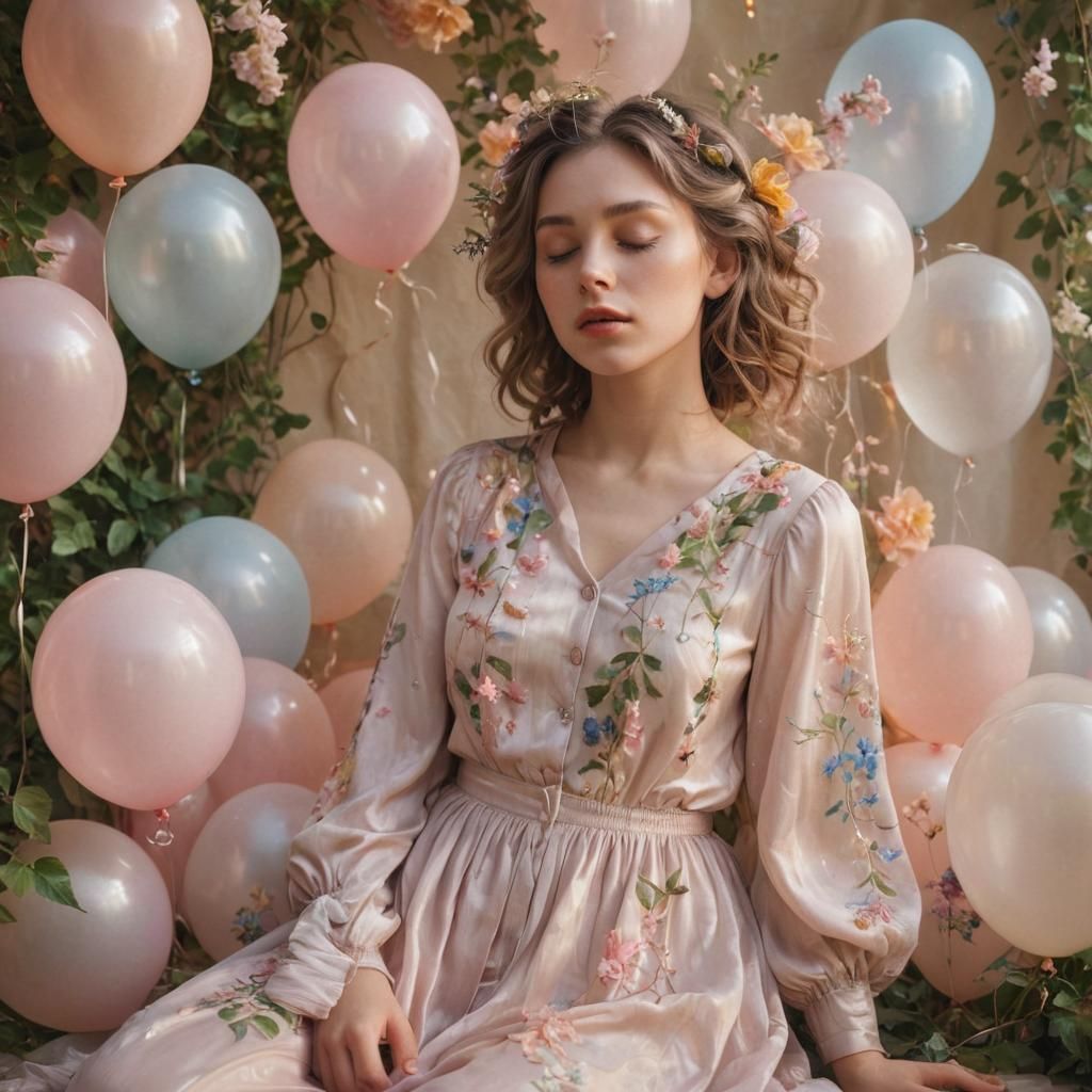 Dreamy Woman Surrounded by Flowers: Photorealistic Art