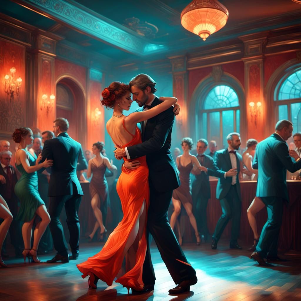 Elegant Tango Dance in Milonga Club, Concept Art