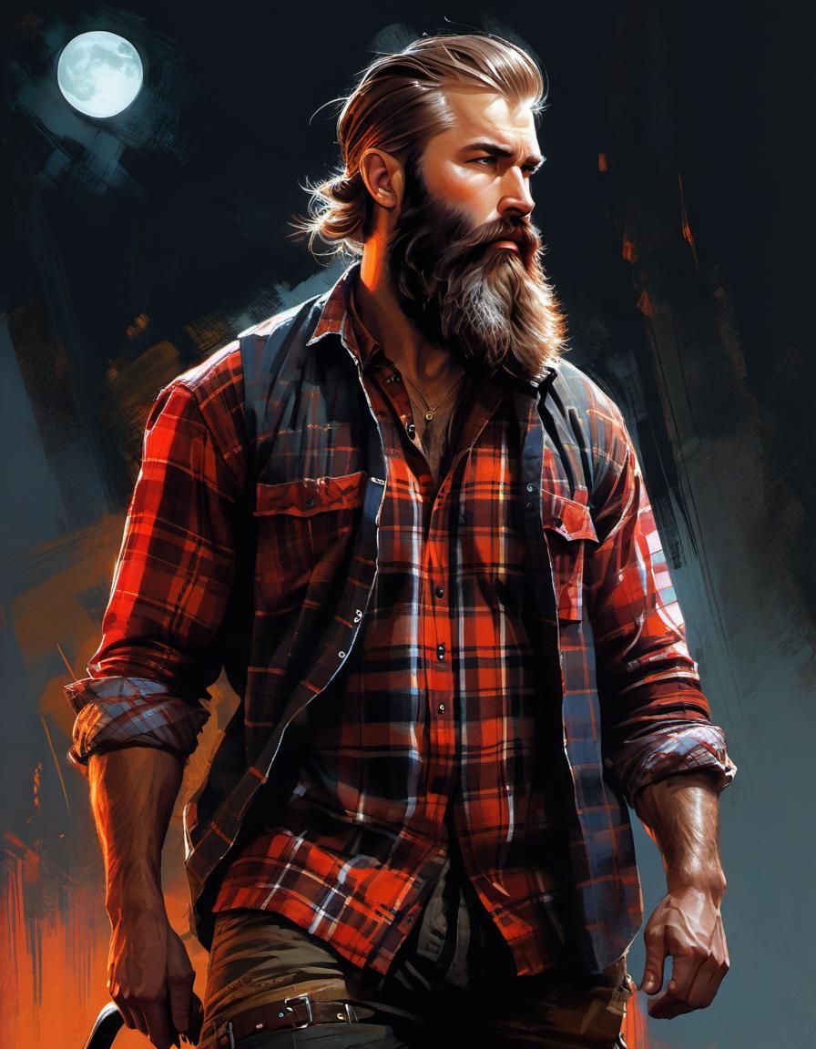 Detailed Lumberjack Portrait in Digital Painting Style
