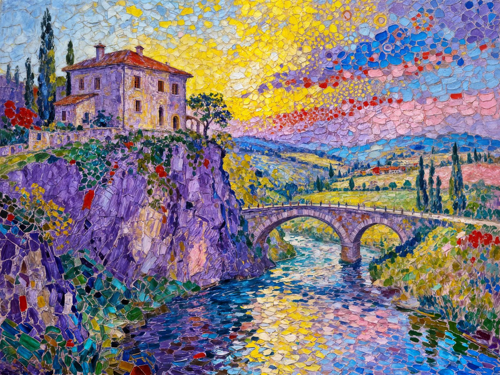 Impressionist Italian Villa on Cliff Over River