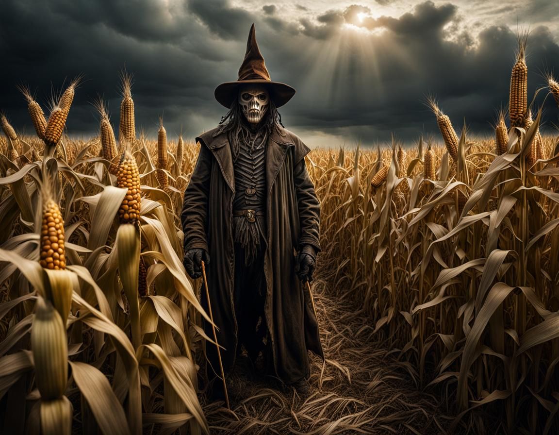 Hobo Mutates to Scarecrow in Cornfield: Photorealistic