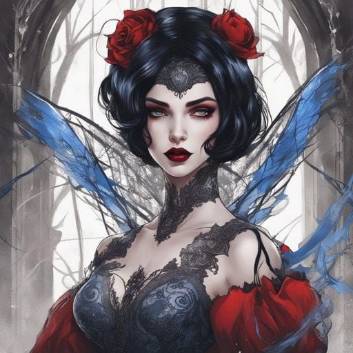 Gothic Snow White in Black Lace Lingerie