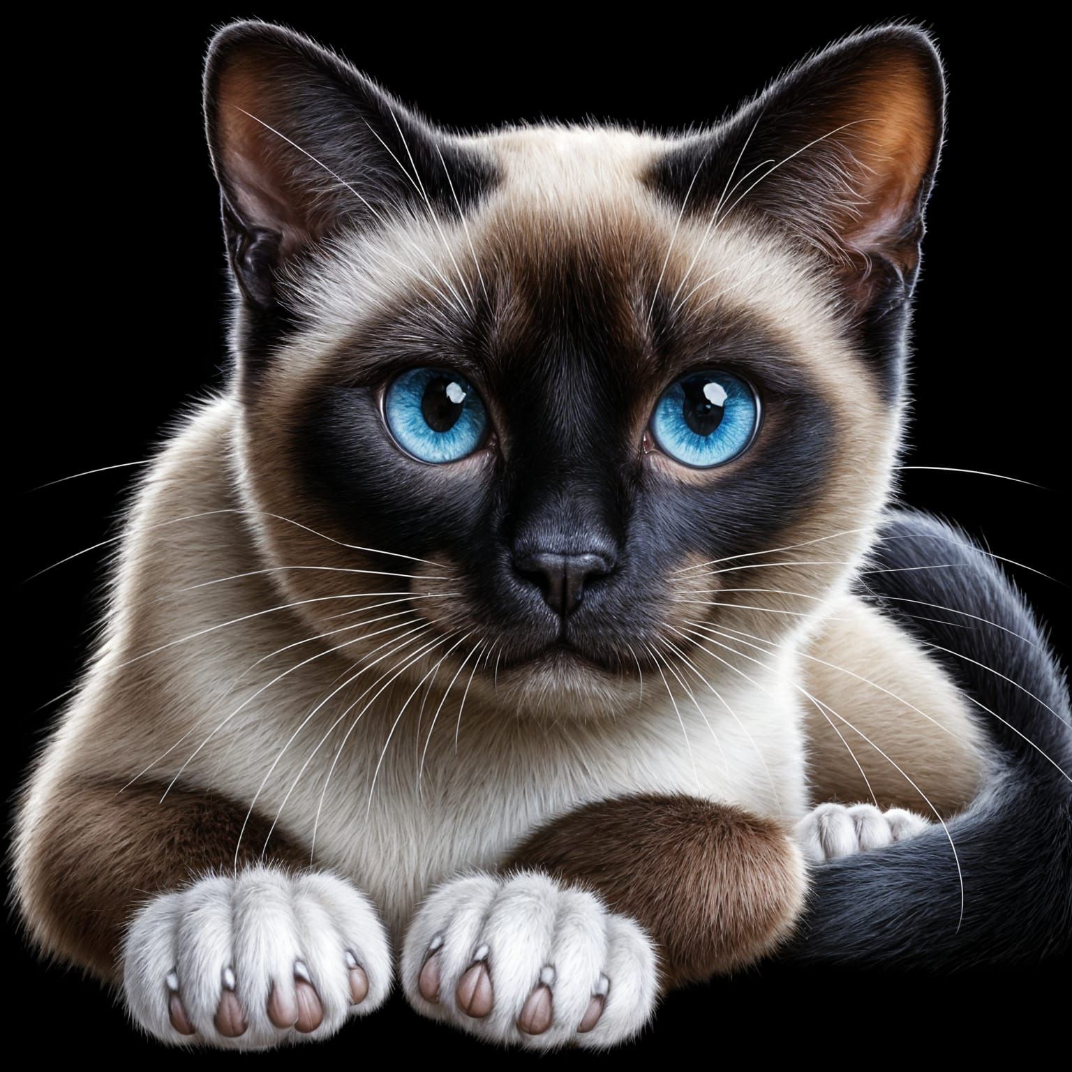 Hyperrealistic Siamese Cat with White Paws, 8K