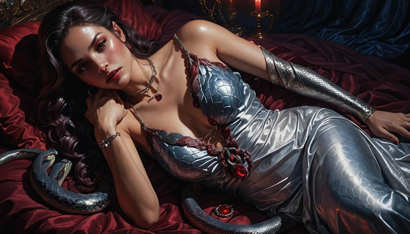 Sensual Woman with Snake, Hyperrealistic Digital Art