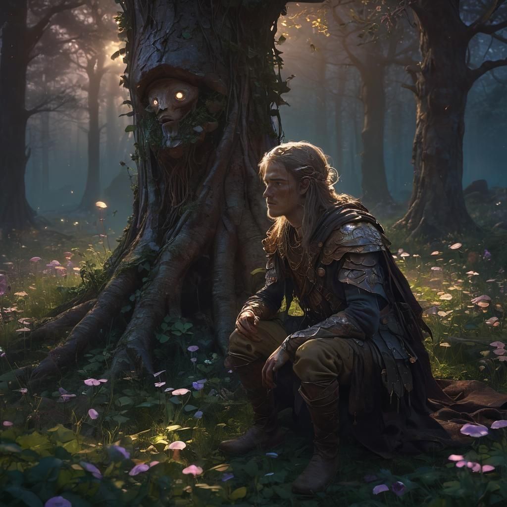 Ancient Forest Guardian Comforts Hurt Adventurer