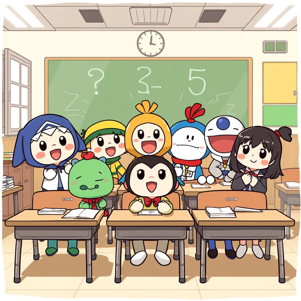 Cartoon Characters in Classroom: Animated Scene