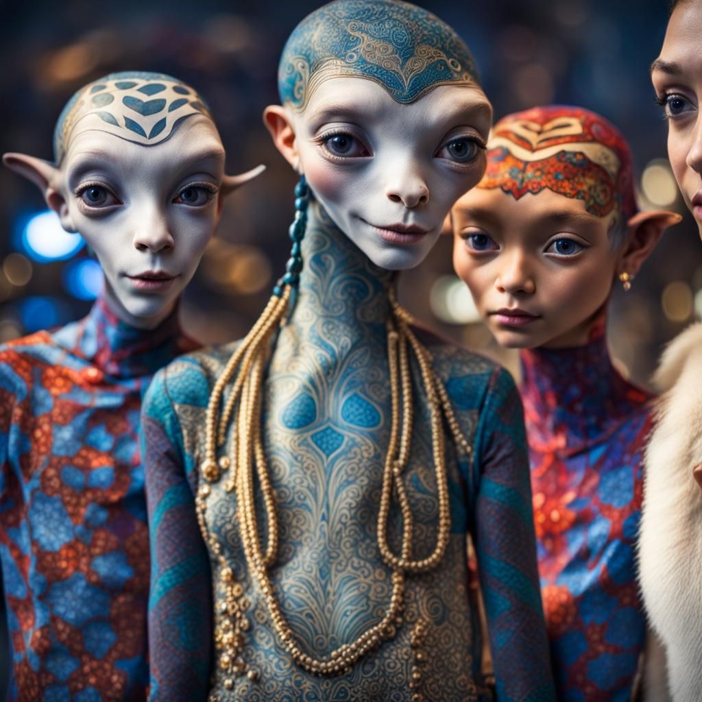 Surreal Alien Restaurant Celebration in Dreamy Light