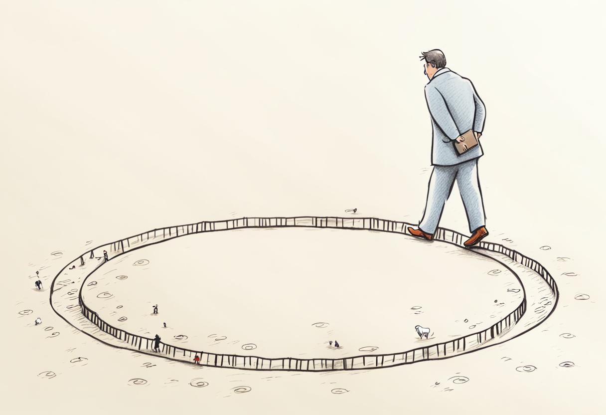 Humorous Drawing of Walking in Circles