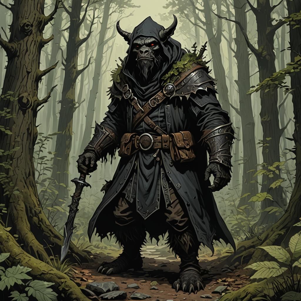 Bugbear in Forest, Fantasy Illustration
