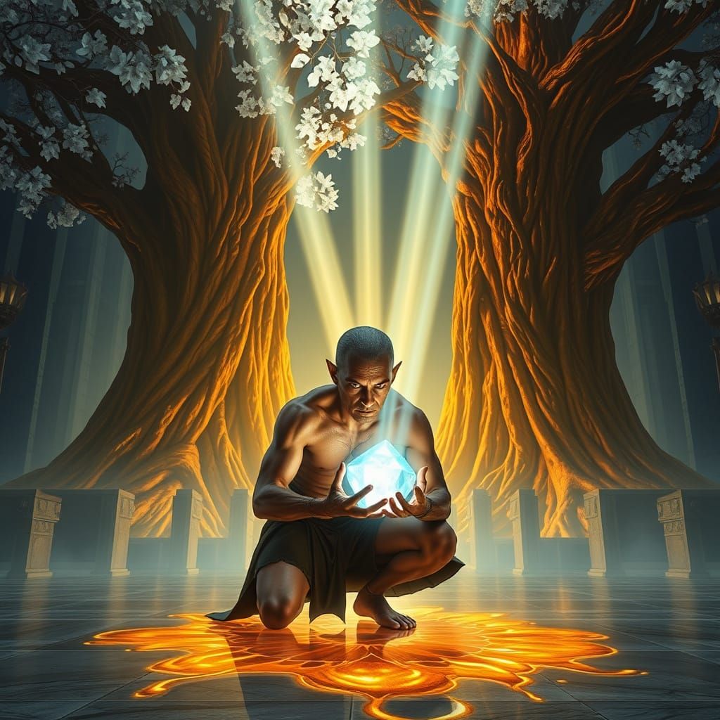 Colossal Trees of Valinor in Ethereal Light