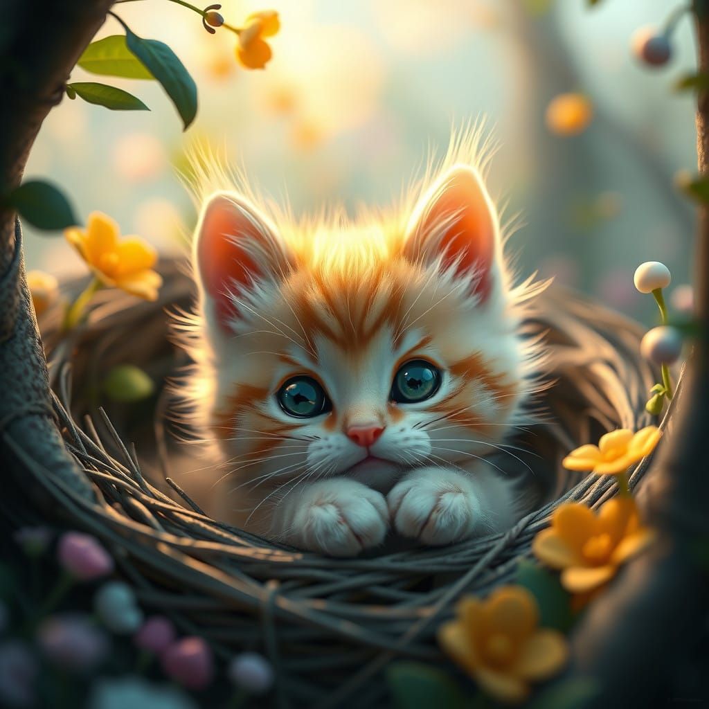 Whimsical Feline in Dreamlike Fantasy Environment