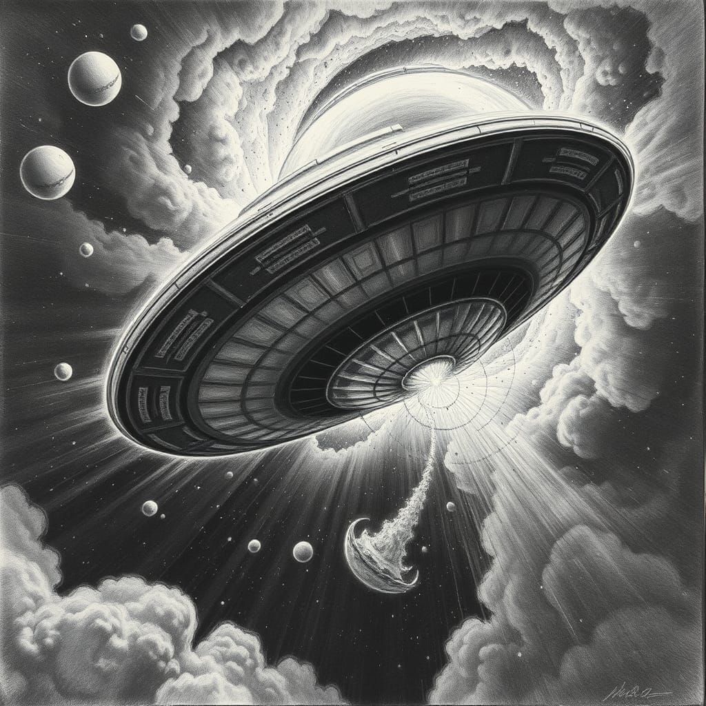Surreal Cosmic Flying Saucer Descends into the Cosmos