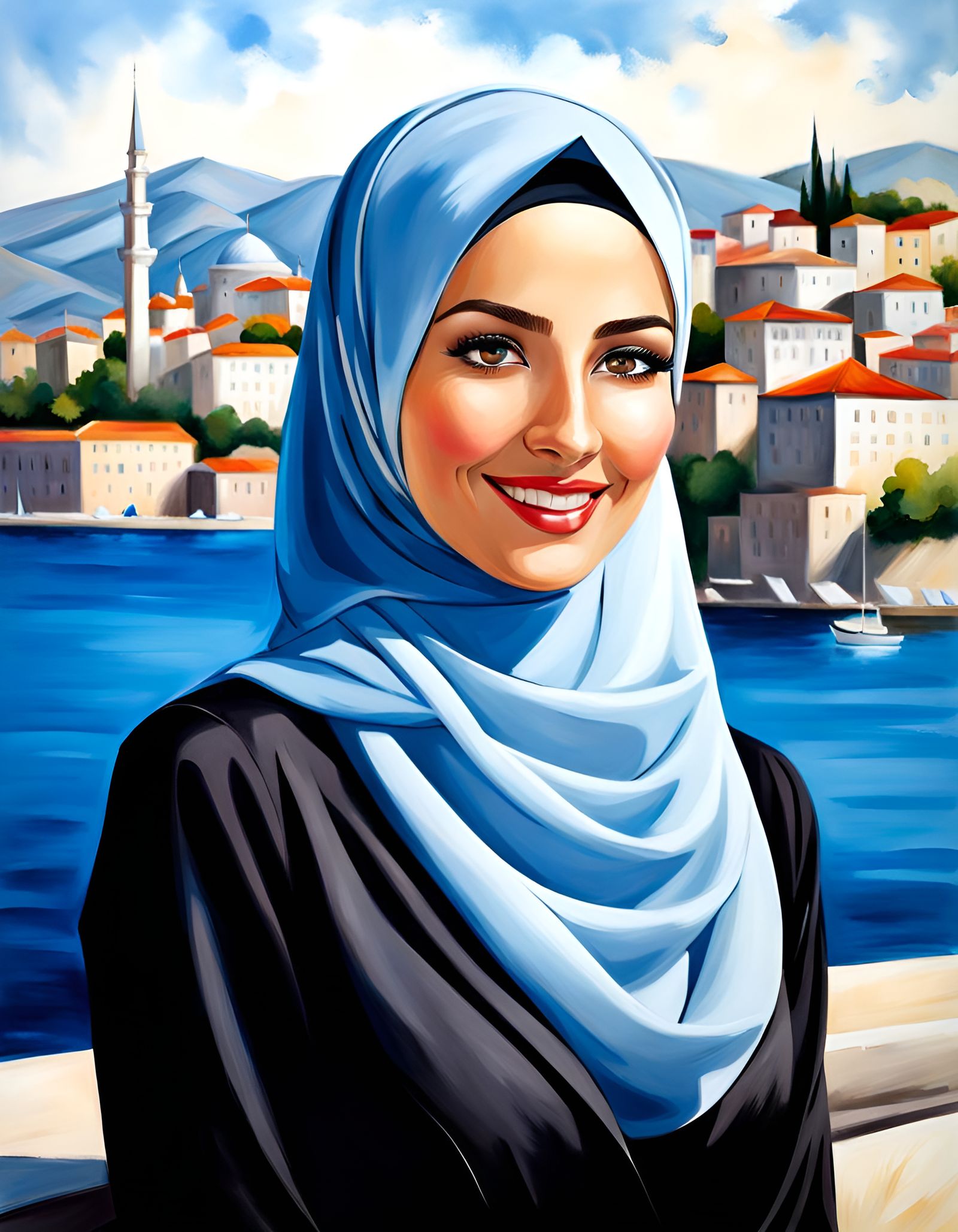 Elegant Hijabi Woman Portrait in Oil Painting Style