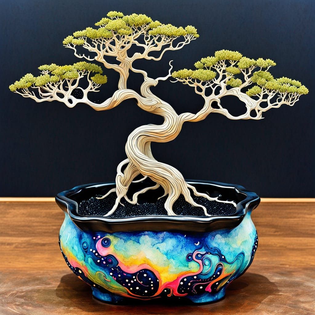 Surreal Bonsai Pot Made of Whimsical Clouds