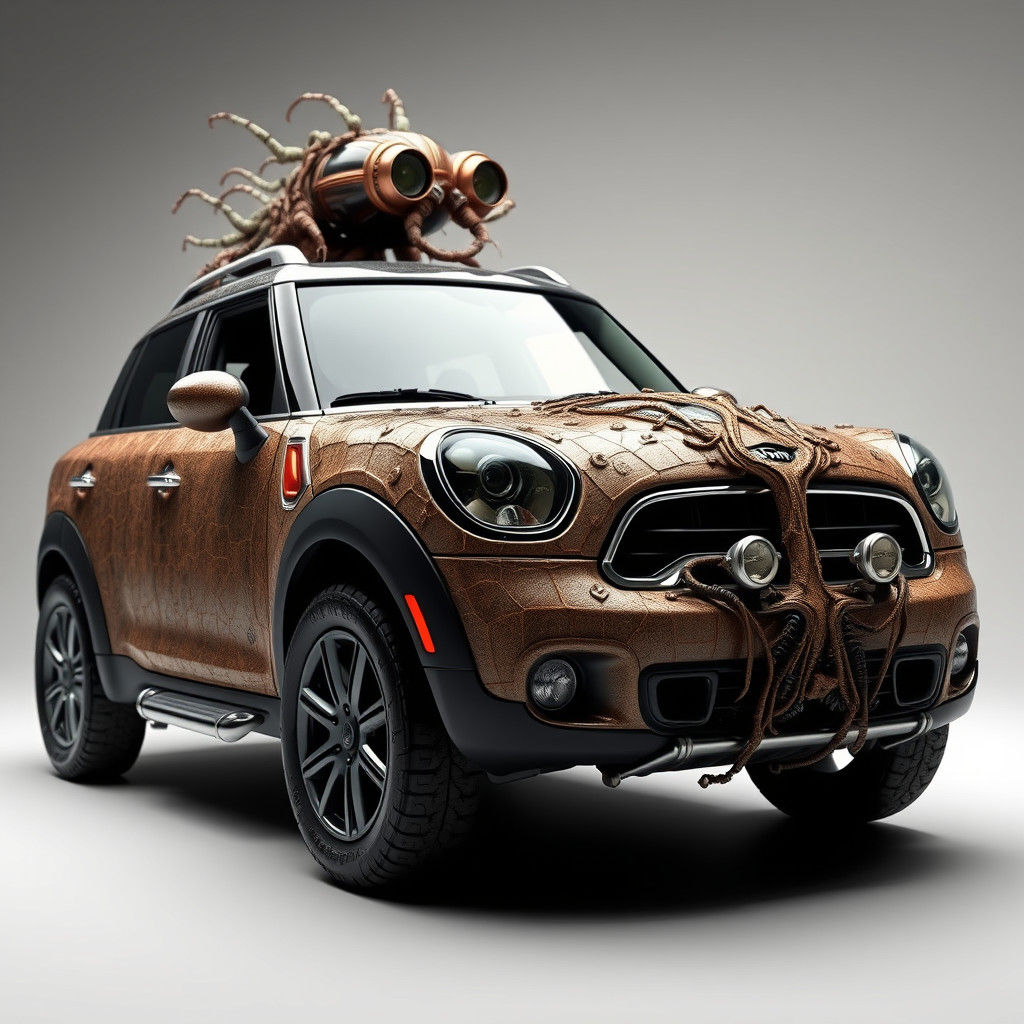 Anthropomorphic Mini Cooper: Hyperdetailed Biological Hybrid