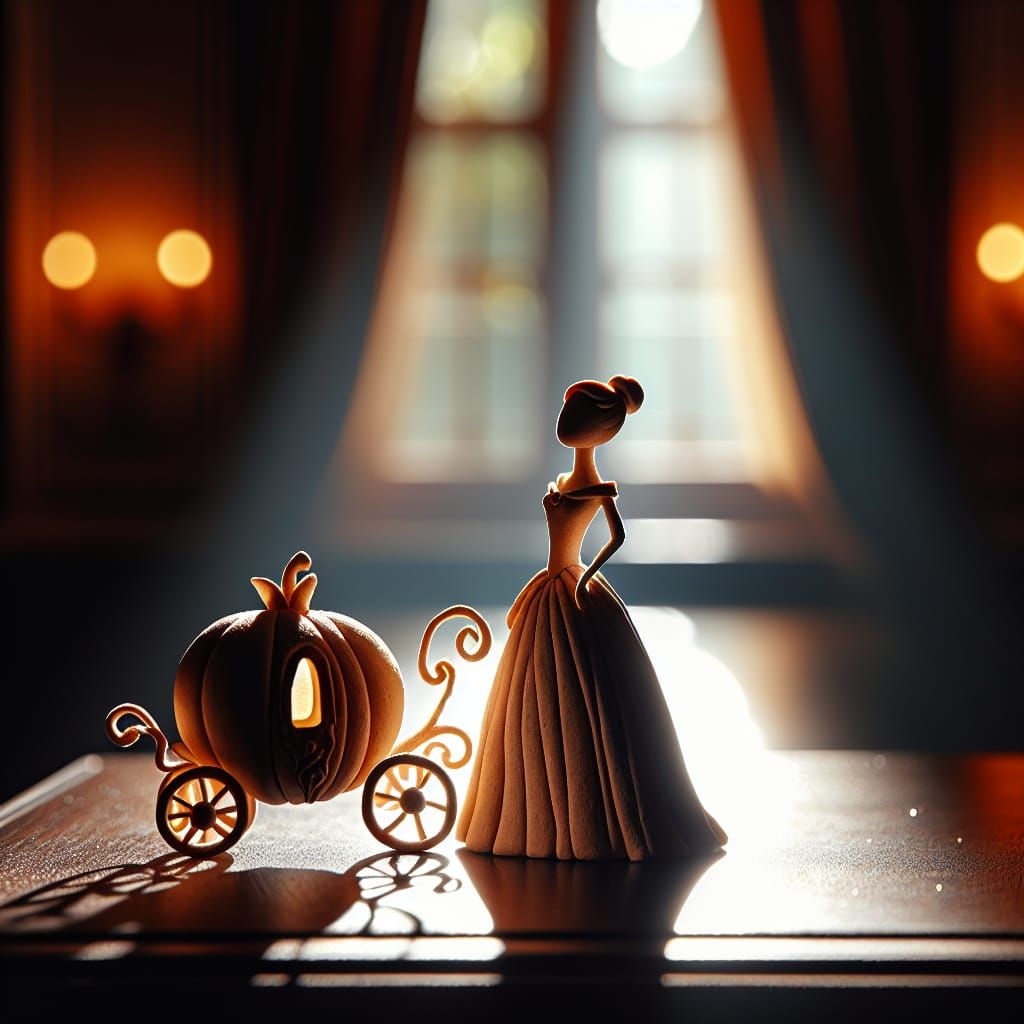 Chiaroscuro Clay Figurine of Cinderella with Carriage