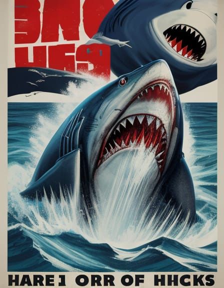 Jaws Shark Spoof Poster in Wig with Drop Shadow