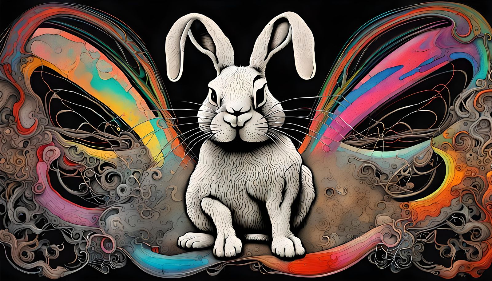 Psychedelic Rabid Rabbit in Piercing Grunge Style